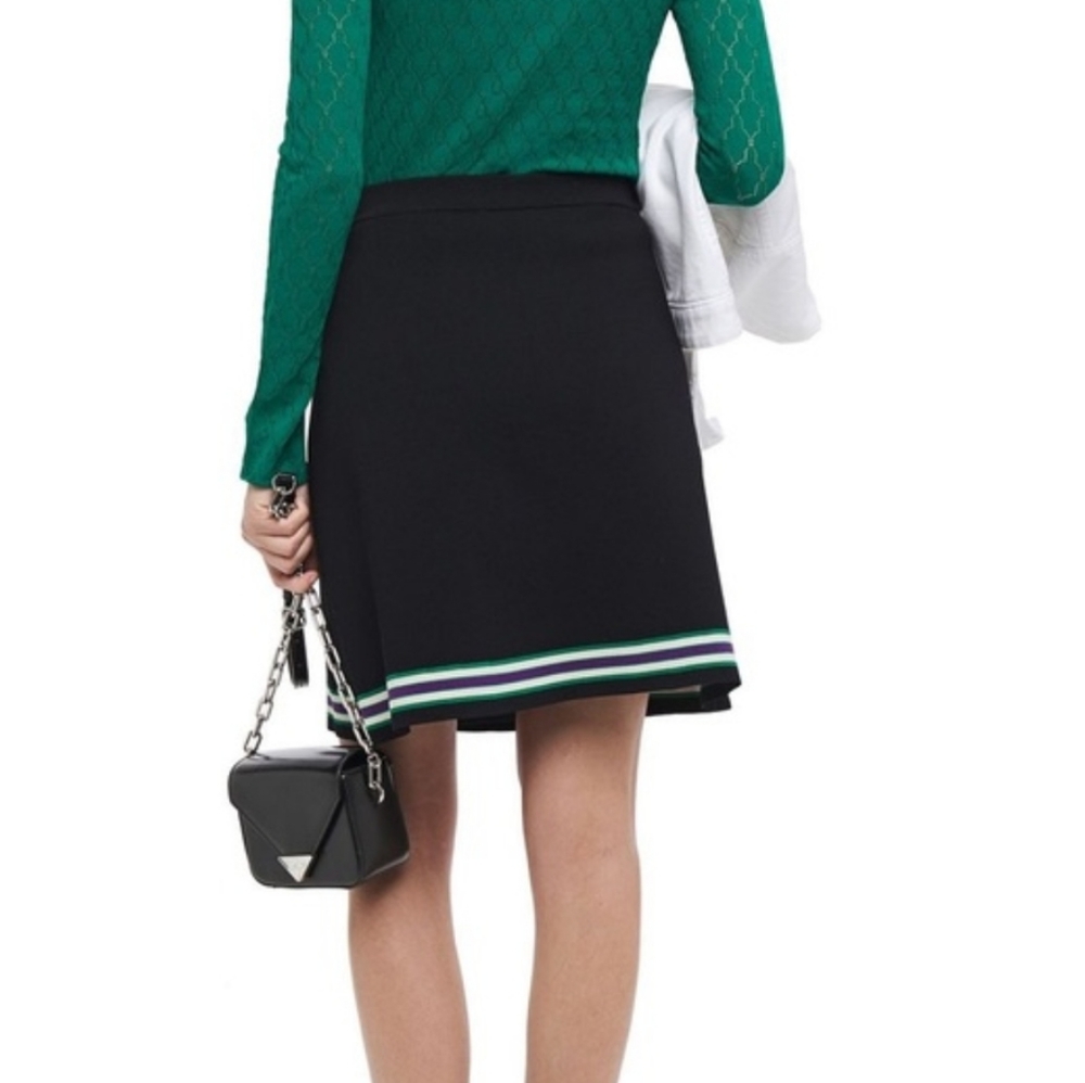 Sandro Black Ponte Knit Cheerleader Mini Skirt Faux Wrap Contrast Trim Sz Small - Picture 2 of 13